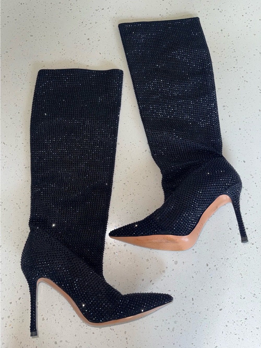 Alias Mae Black Sparkle Knee-High Stiletto Boots